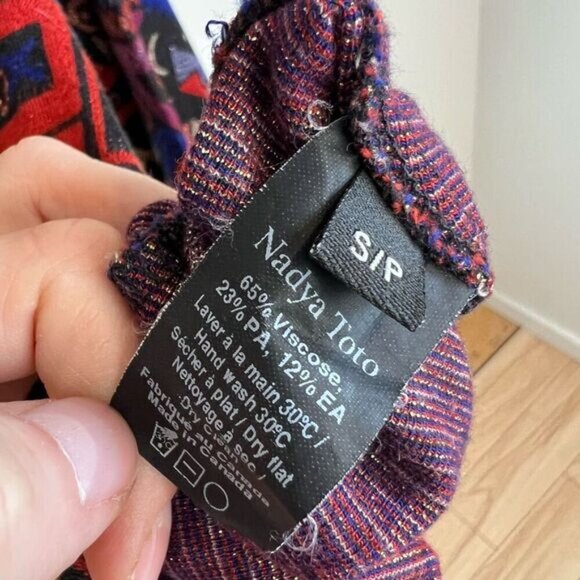 Nadya Toto Women’s Small Viscose Geometric Tunic Top Long Sleeve Shirt 70s Gogo - Picture 9 of 12